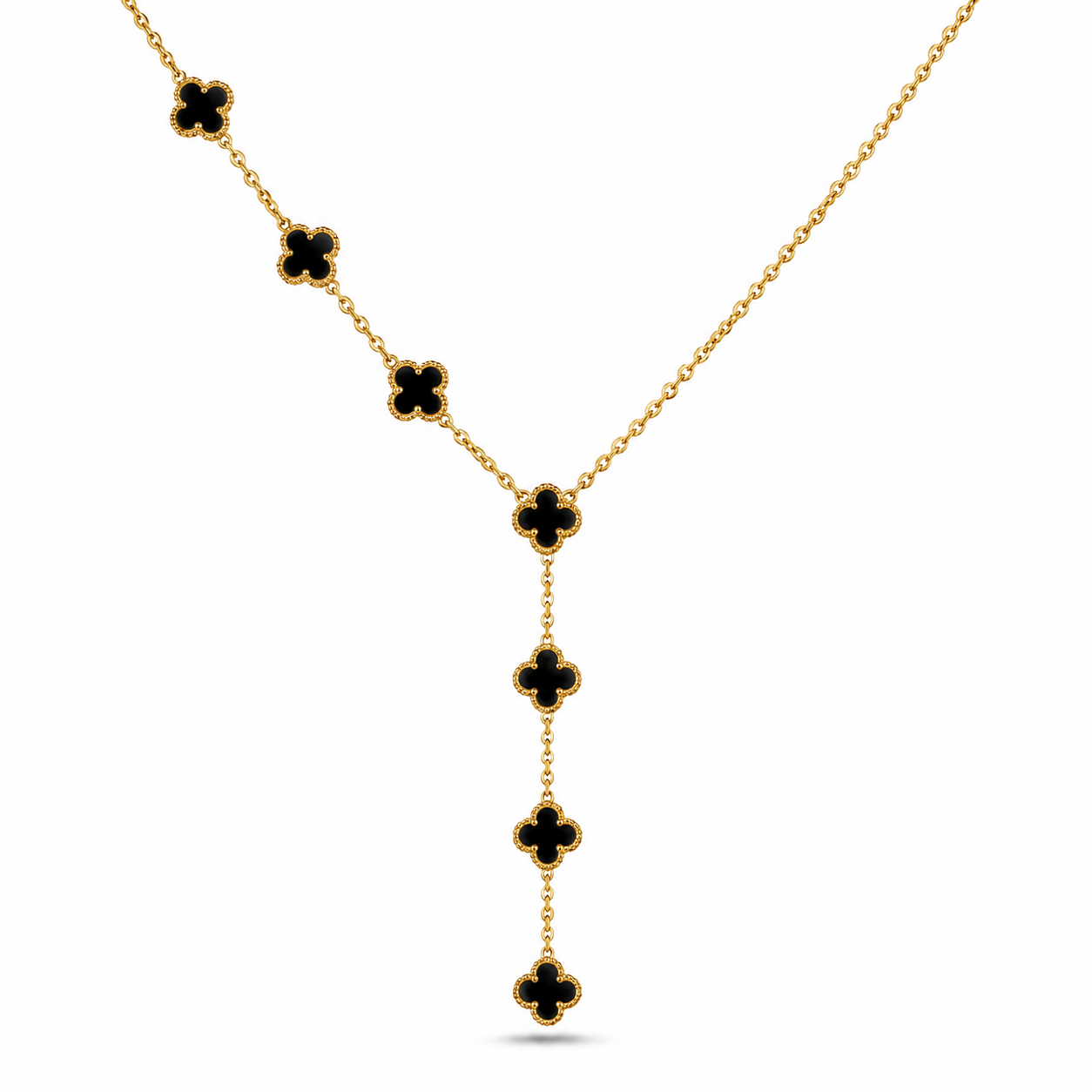Clover Onyx Y Gold Kolye