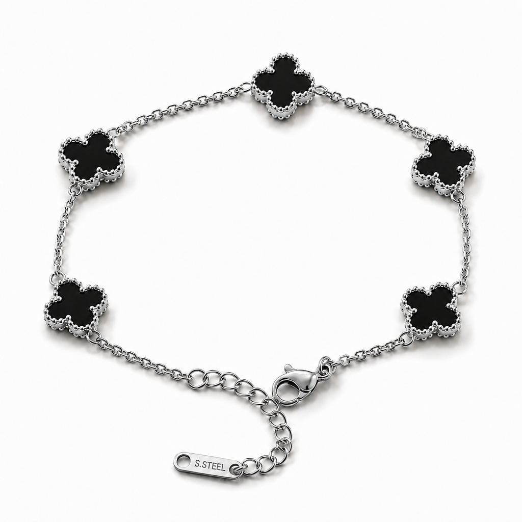 Clover Onyx Silver Bileklik