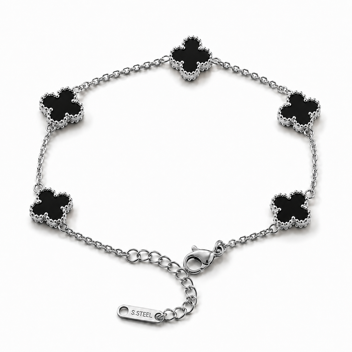 Clover Black Silver Bileklik
