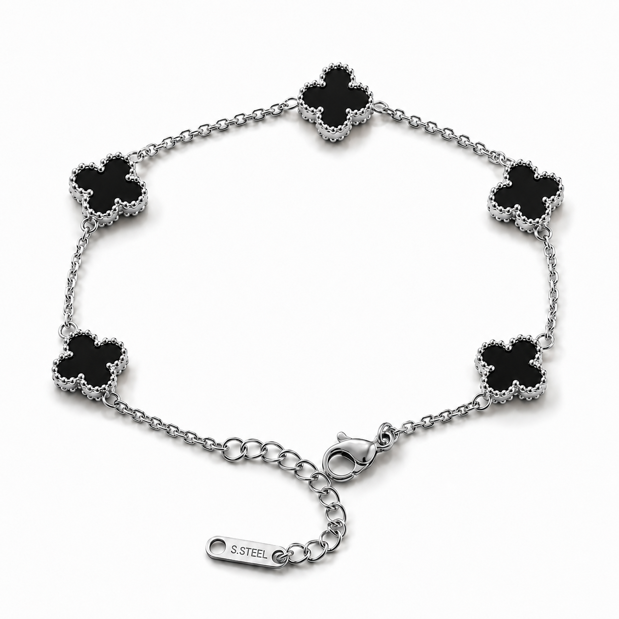 Clover Onyx Silver Bileklik