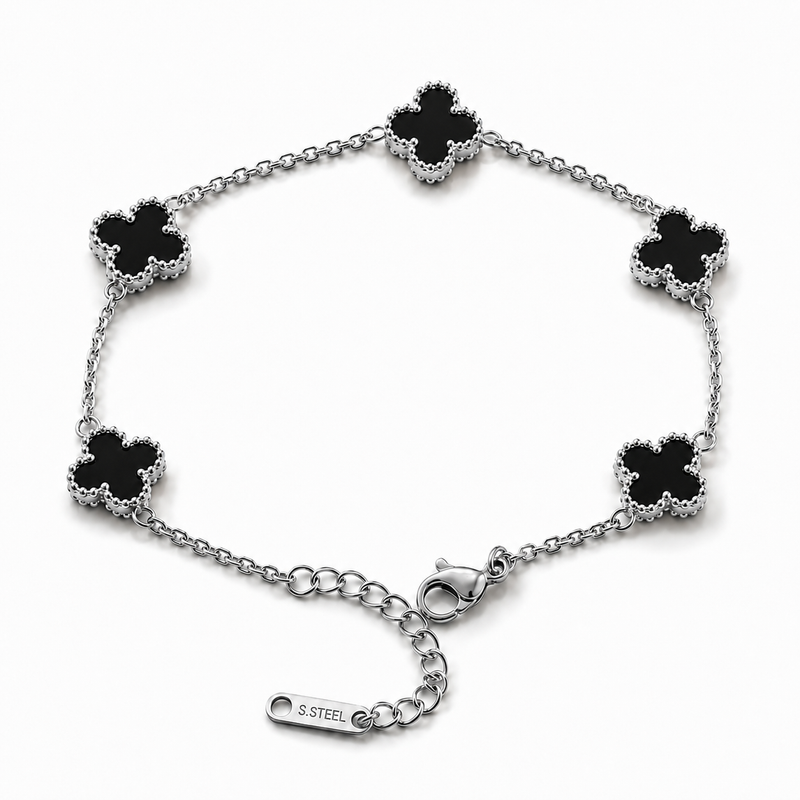 Clover Black Silver Bileklik