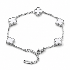 Clover White Silver Bileklik