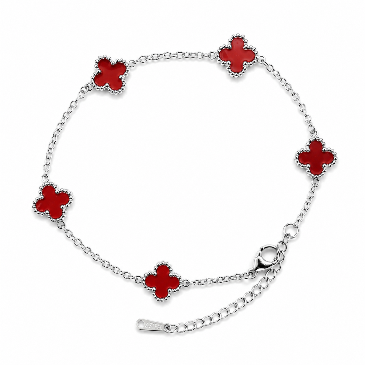 Clover Ruby Silver Bileklik