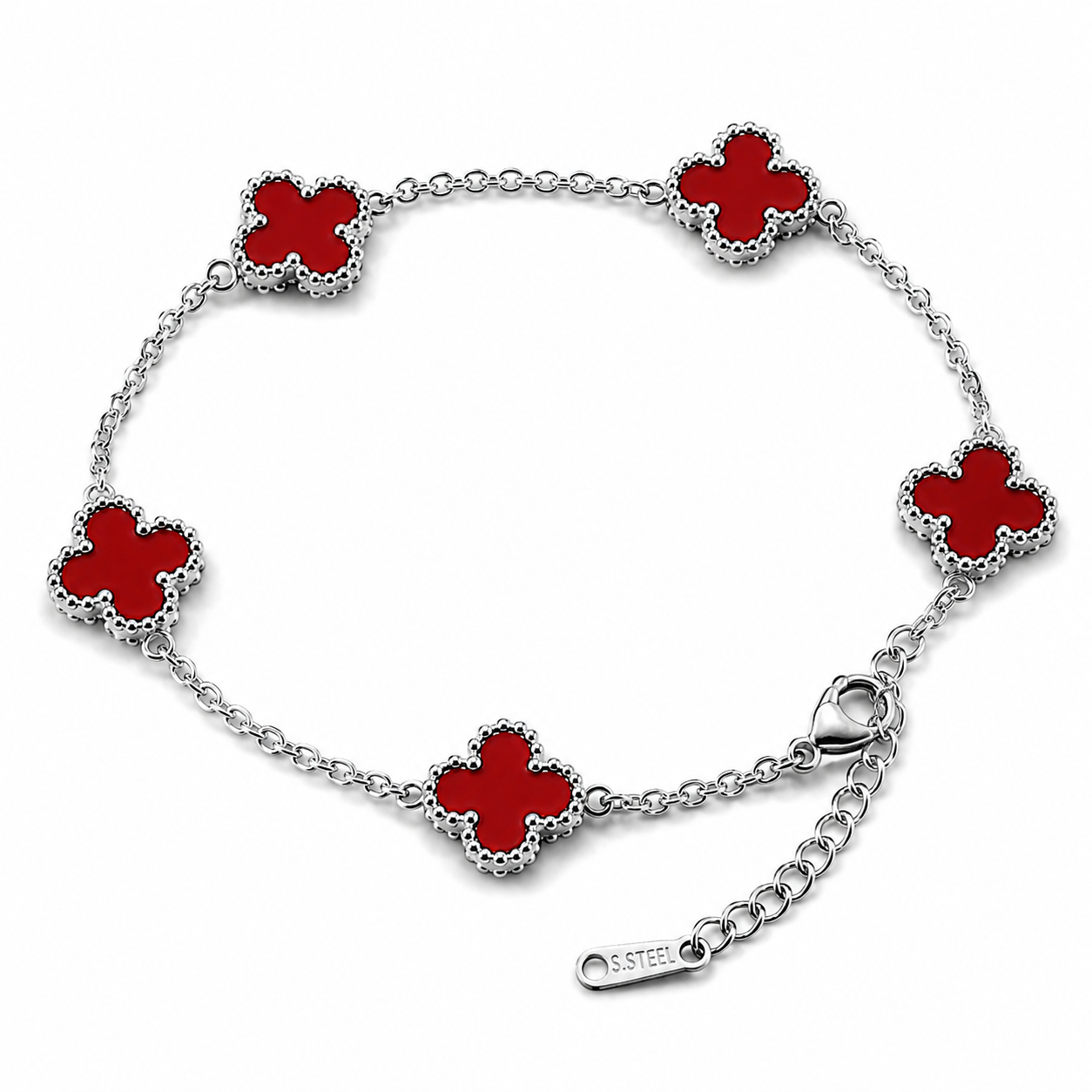 Clover Ruby Silver Bileklik